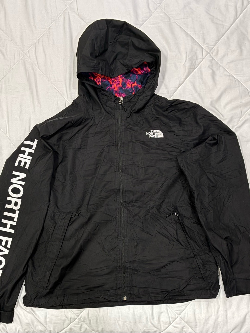 The North Face Black Windbreaker with Pink/Purple Hood Lining